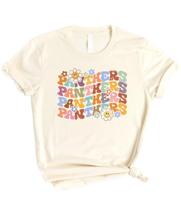 Trendy Panthers Fan Shirt with Retro Flowers - Family Team Pride