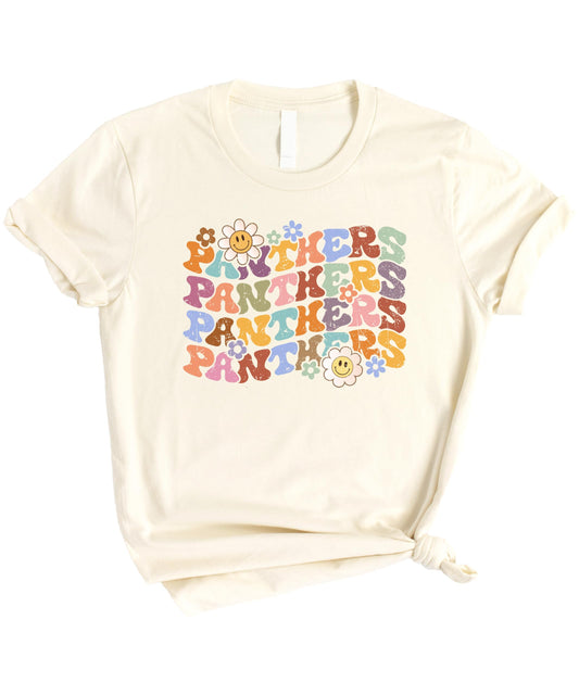 Trendy Panthers Fan Shirt with Retro Flowers - Family Team Pride