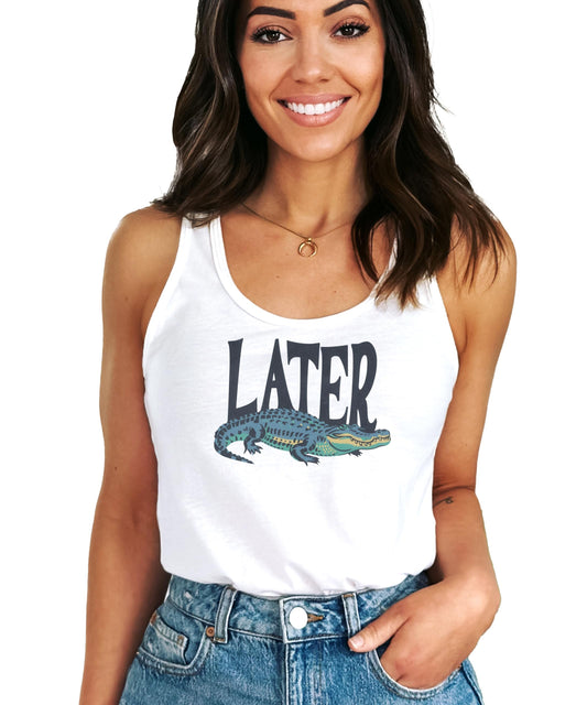 Later Gator Tank Top for Women & Teens Funny Summer Alligator Graphic Tank