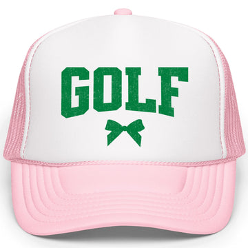 Golf and Green Coquette Bow Graphic Trucker Hat Foam Front Classic 5 Panel Mesh Snapback