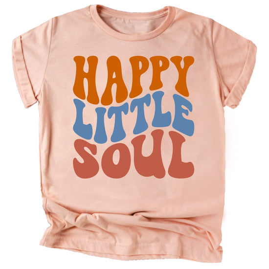 Kids retro Happy Little Soul mauve graphic t-shirt from Olive Loves Apple, shown laid flat or on model