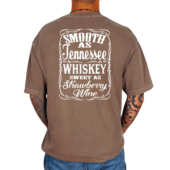 Back design of Tennessee Whiskey country graphic t-shirt showing full text