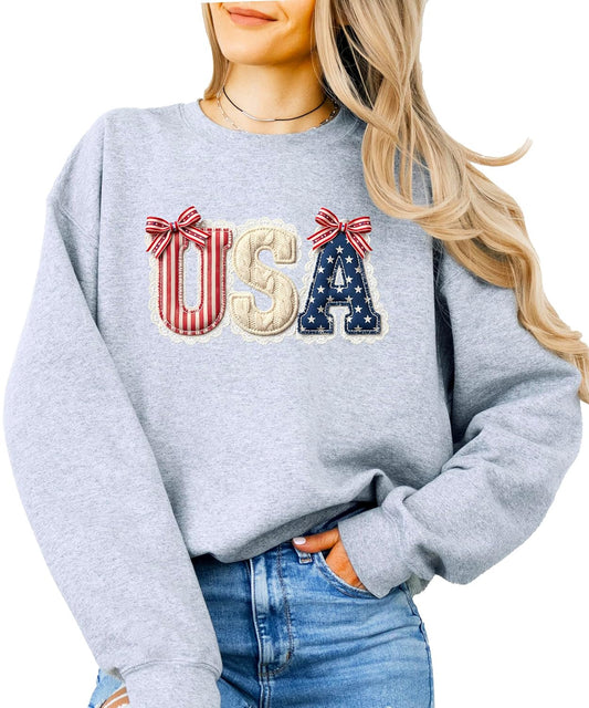 USA Coquette Bow Patriotic Sweatshirt - Family Matching July 4th