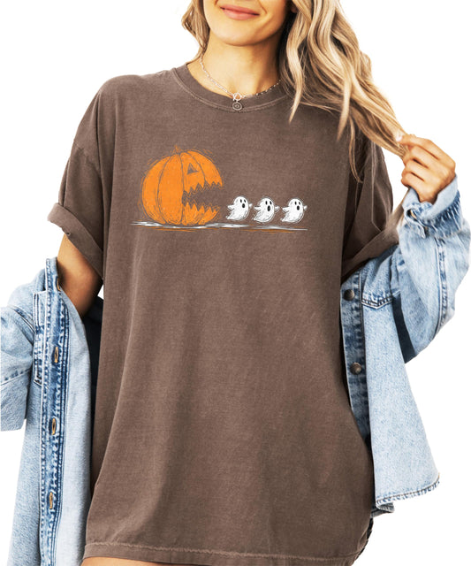 Pumpkin Ghost Fall Season Shirt for Women & Teens Funny Halloween Tee
