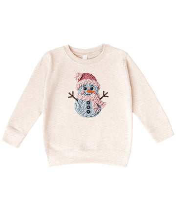 Ink Printed Image NOT a Yarn Patch - Cute Faux Yarn Snowman Sweatshirt Christmas Holiday Pullover White Sweatshirt Adult Large