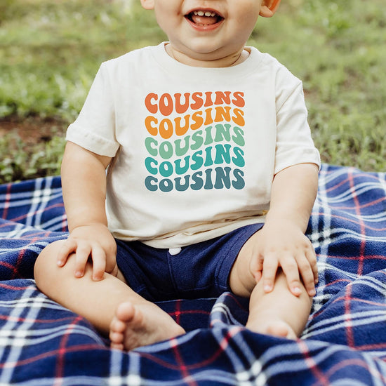 Multiple color options for cousins wavy groovy retro matching shirts display