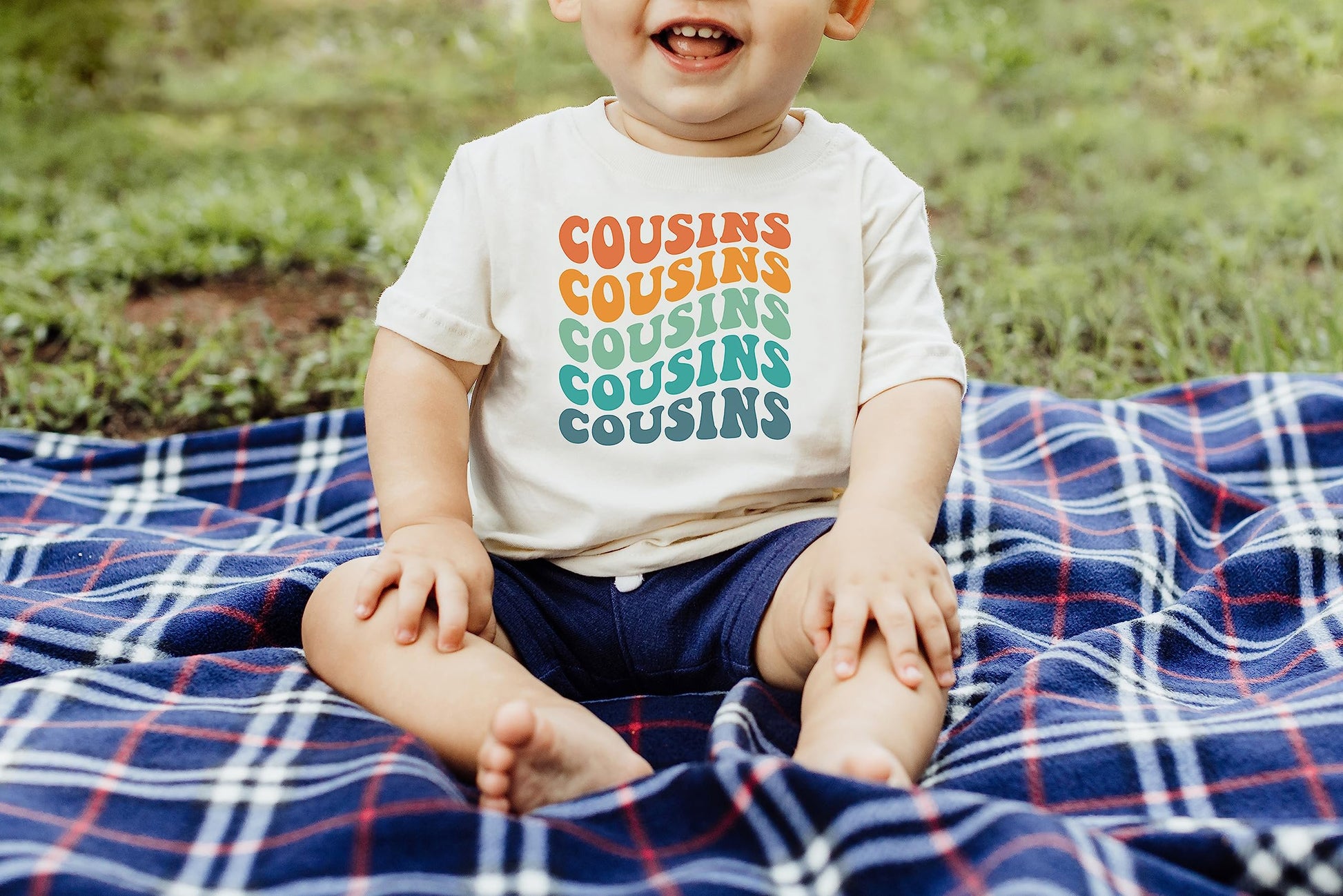 Multiple color options for cousins wavy groovy retro matching shirts display