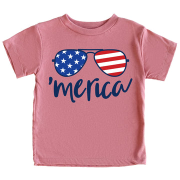 Merica Sunglasses 4th of July Shirts Matching Family Outfits for Independence Day Pink Shirt Youth Small