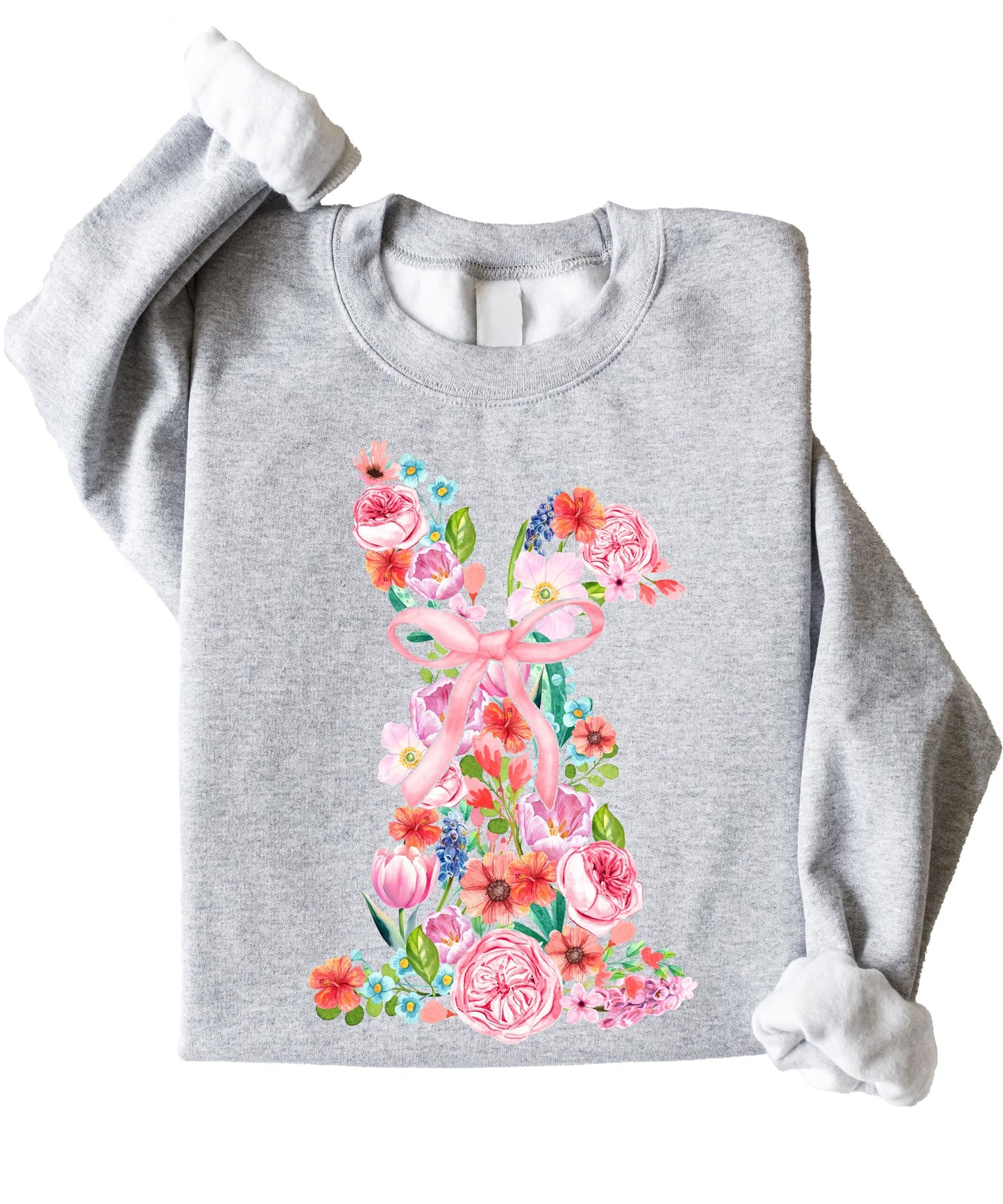Floral Easter Bunny Sweatshirt for Women Teens and Girls Spring Watercolor Crewneck