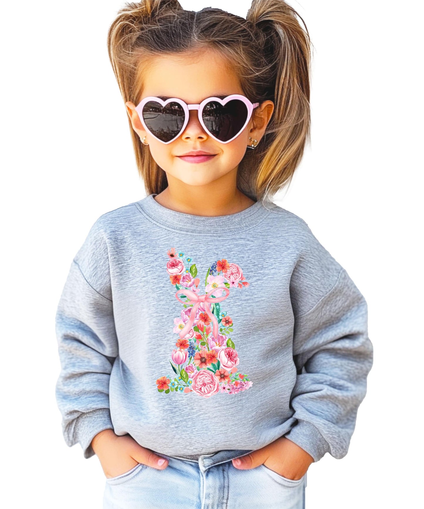 Floral Easter Bunny Sweatshirt for Women Teens and Girls Spring Watercolor Crewneck