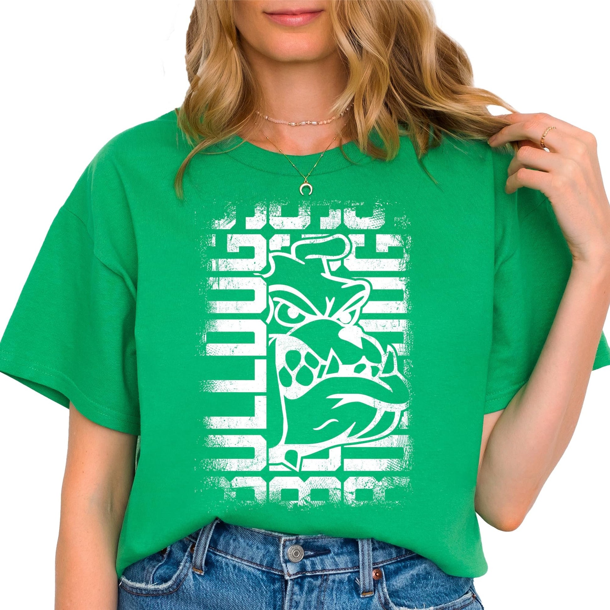 Side or alternate view of Bulldogs adult graphic tee in red