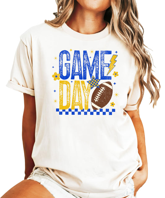 Trendy Game Day T-Shirt for Women, Youth and Toddlers Blue and Yellow Sports Game Day Tee