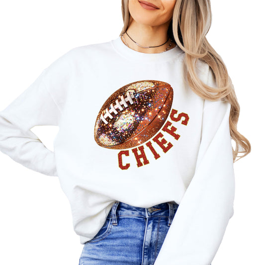 Trendy Faux Glitter Football Sweatshirt for Women Trendy Missouri Team Football Pullover White Sweatshirt Adult Small