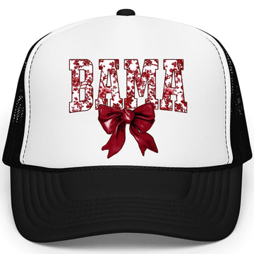 Trendy Floral Bama Bow Trucker Hat Classic 5 Panel Foam Front Mesh Snapback