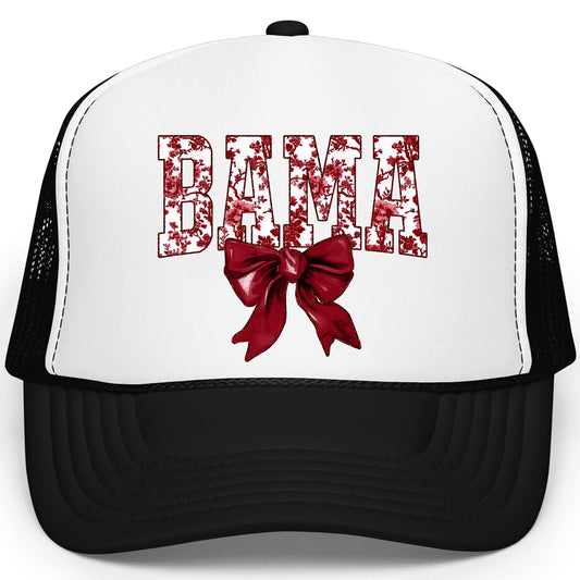 Trendy Floral Bama Bow Trucker Hat Classic 5 Panel Foam Front Mesh Snapback