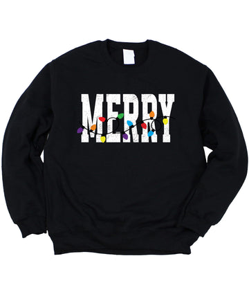 Merry Matching Family Unisex Sweatshirt Festive Christmas Lights Sweater for Adults & Kids Red Sweatshirt Adult X-Large