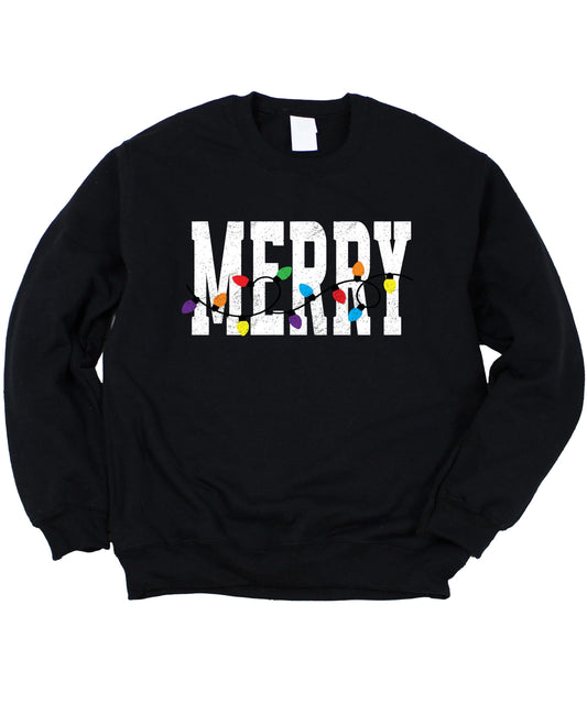 Merry Matching Family Unisex Sweatshirt Festive Christmas Lights Sweater for Adults & Kids