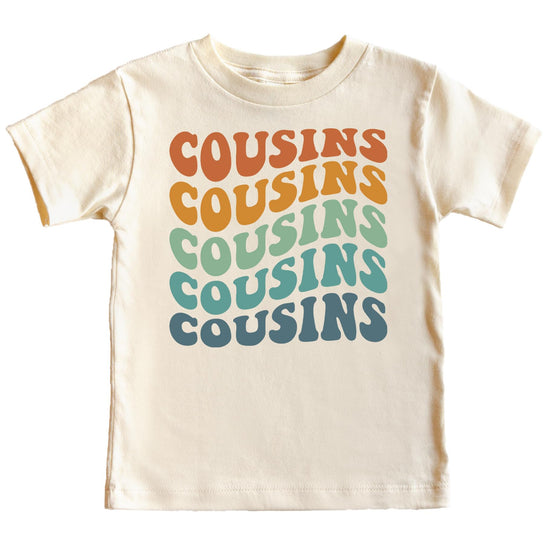 Wavy groovy retro cousins matching shirt in natural color with colorful text design