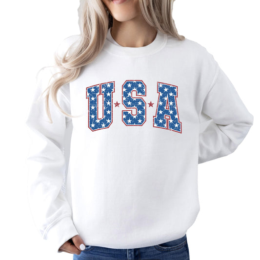 USA Stars Sweatshirt for Women, Teens, and Girls Retro American Pullover Sweater