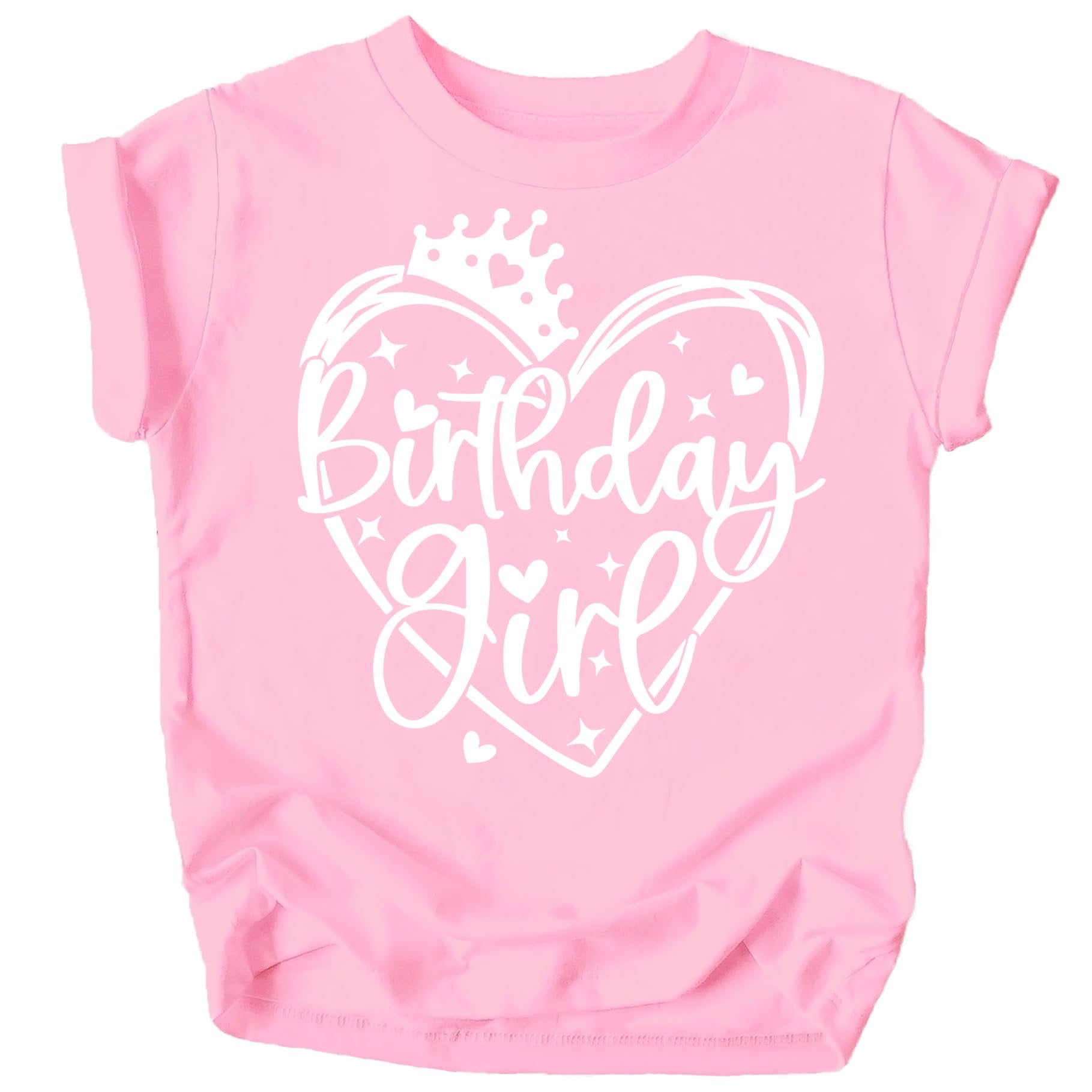 Close-up of princess crown birthday girl graphic on purple kids tee