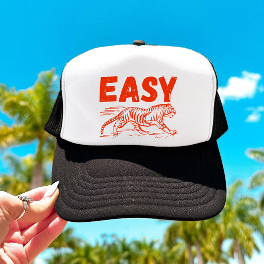 Easy Tiger Red Trucker Hat Funny Tiger Graphic Adult Foam Front Classic 5 Panel Mesh Snapback