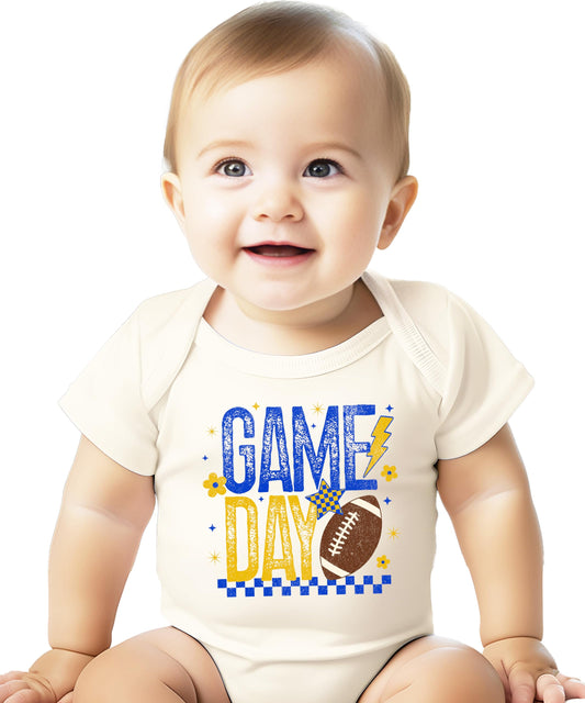 Trendy Game Day T-Shirt for Women, Youth and Toddlers Blue and Yellow Sports Game Day Tee Natural Shirt Adult X-Large