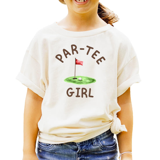 Par-Tee Girl golf birthday graphic tee for kids and toddlers in natural color