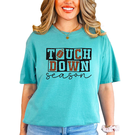 Touchdown Season Shirt for Women and Teens Cute Girly Checkered Fall Football Oversized Tee Ivory Shirt Adult Medium