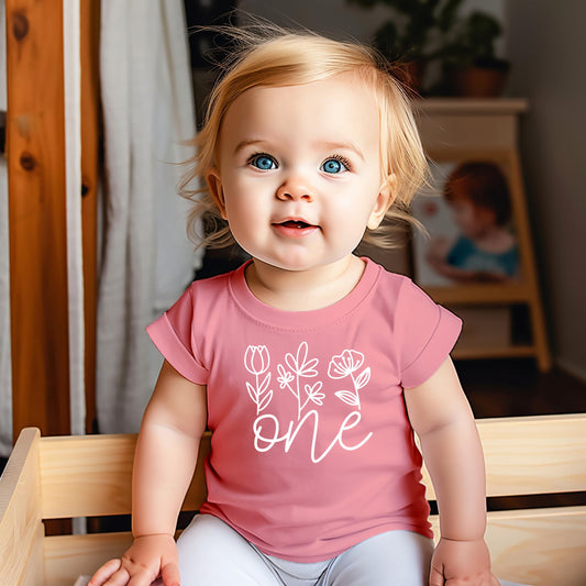 Floral One 1st Birthday Shirt for Baby Girls