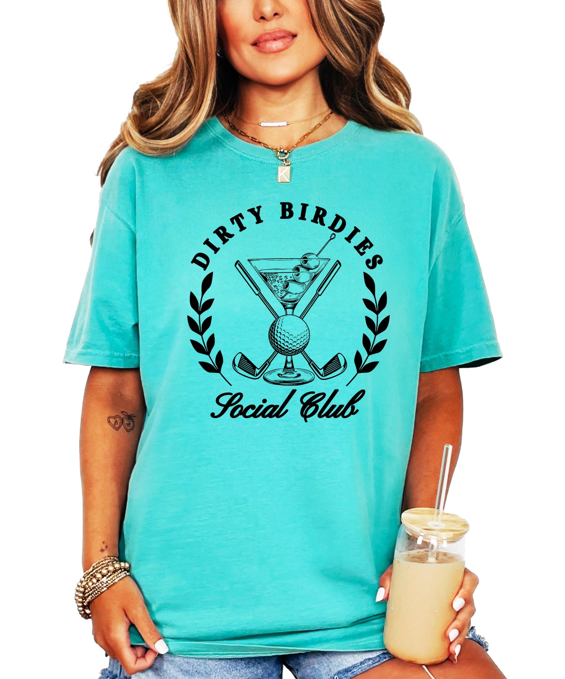 Dirty Birdies Social Club women's golf shirt – relaxed fit shown from front angle