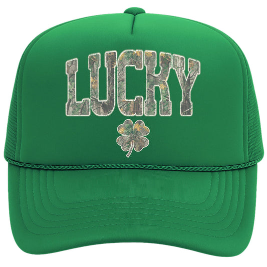 Lucky Trucker Hat for Women Men Classic 5 Panel Foam Front Mesh Snapback