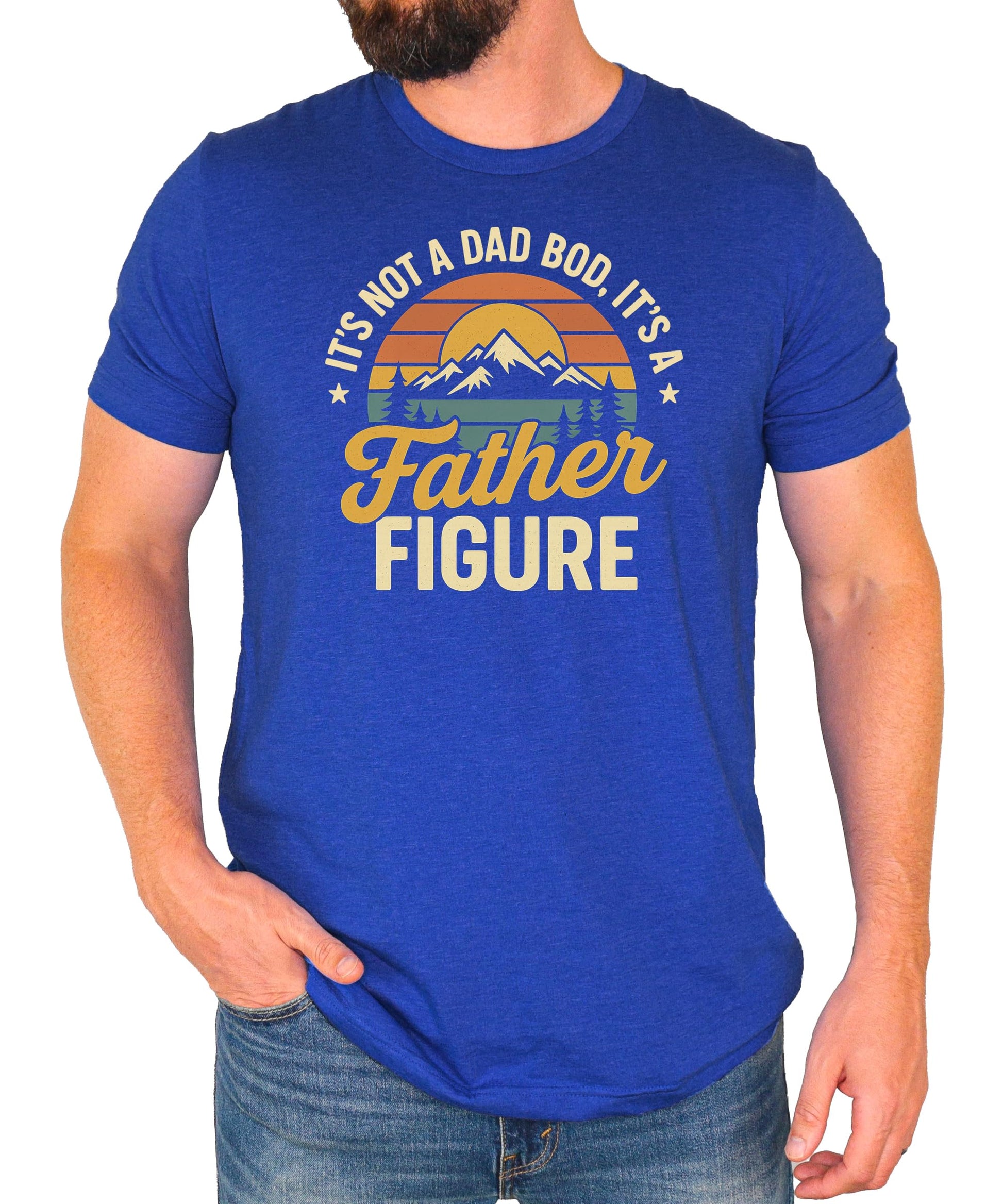 Front view of black funny dad t-shirt with bold humorous father figure text graphic