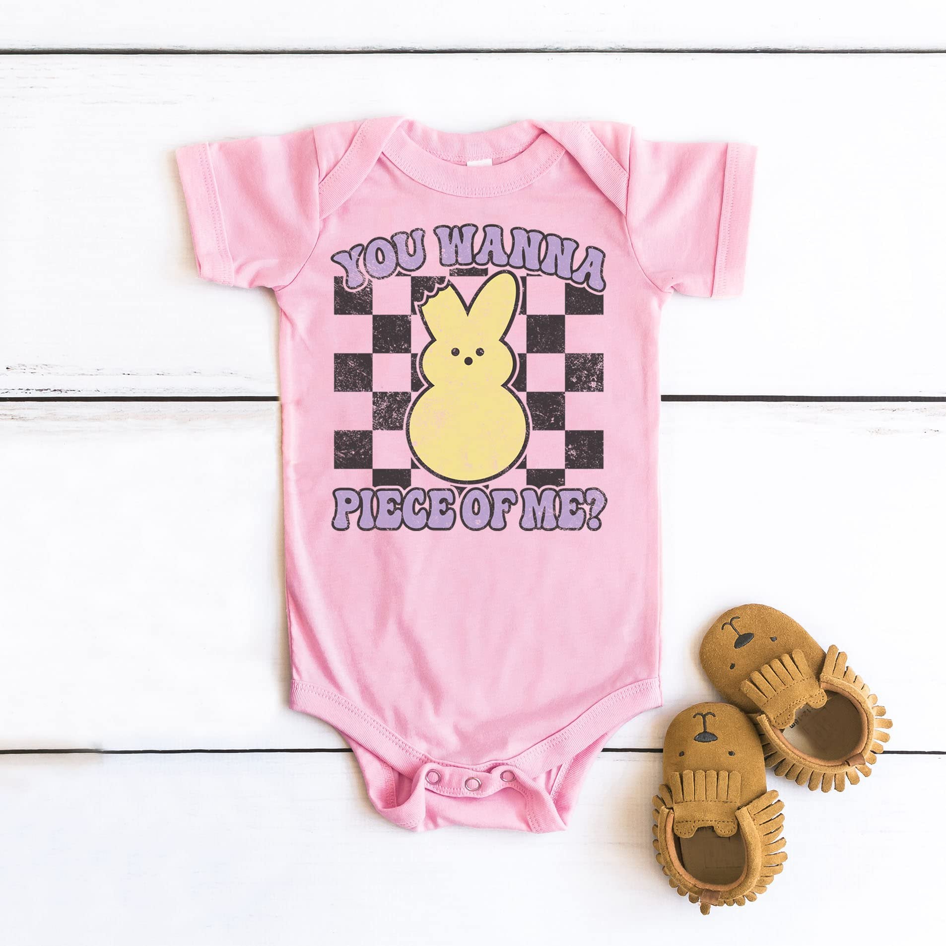 Flat lay of You Wanna Piece of Me Easter shirt showing print quality and design details
