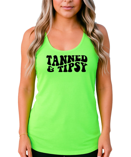 Tanned & Tipsy Retro Tank Top for Women Trendy Summer Tank Top for Adults