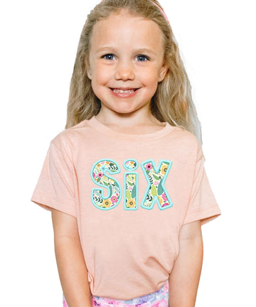 Six Ink-Printed Teal Embroidered Sixth Birthday Shirt for Girls Floral Age 6 Birthday Outfit