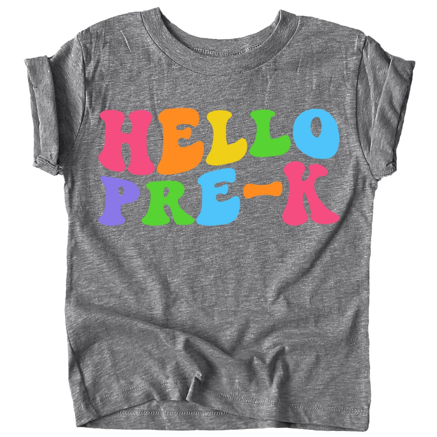 Purple kids Hello Pre-K wavy graphic tee for back to school first day outfit
