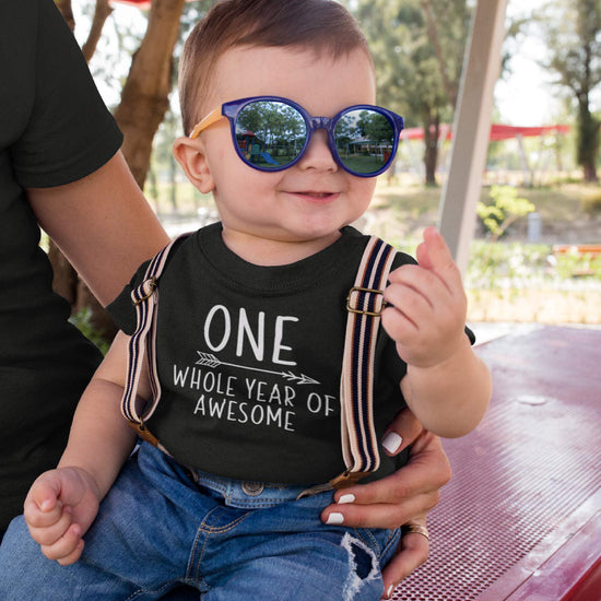 One Whole Year of Awesome boys 1st birthday cake smash outfit short sleeve shirt