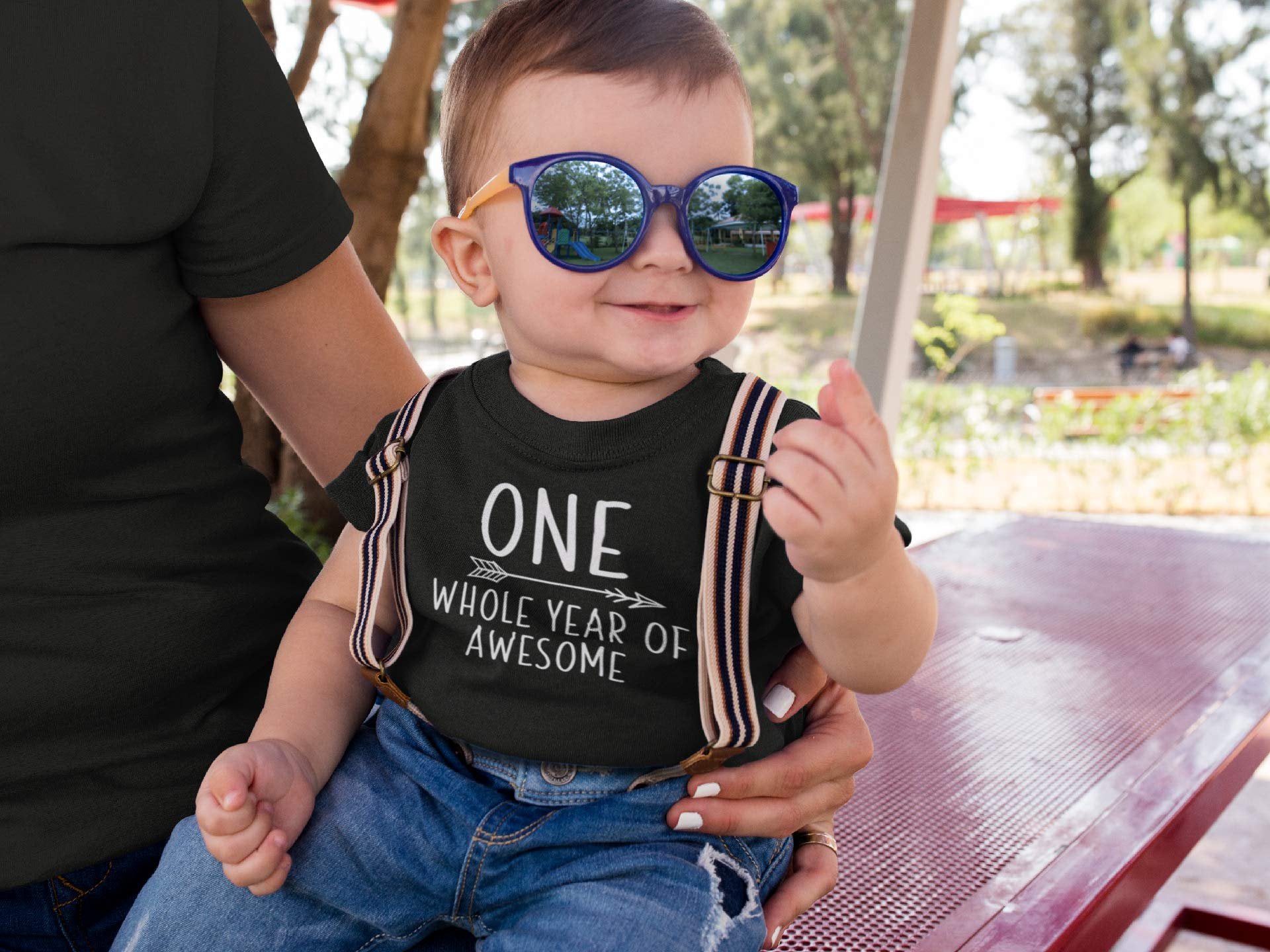 One Whole Year of Awesome boys 1st birthday cake smash outfit short sleeve shirt