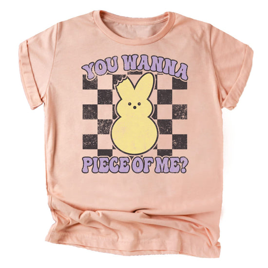 Close-up of You Wanna Piece of Me Easter design with orange carrots and playful text