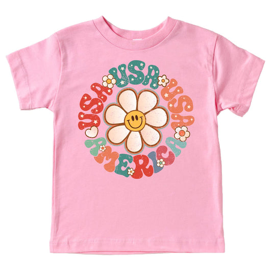 USA America Daisy 4th of July Family Matching Outfits for Kids and Adults Peach Shirt Youth Medium