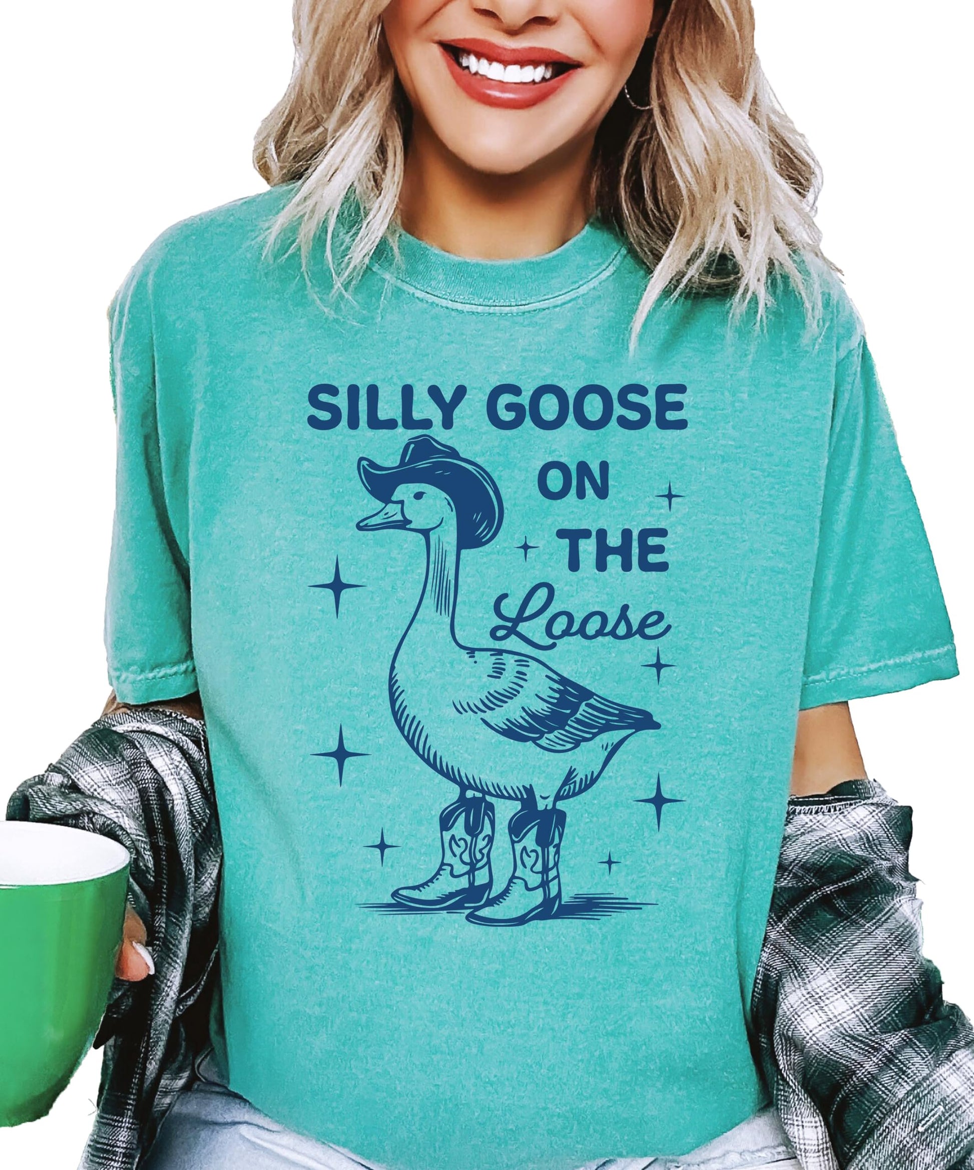 Detail shot of Silly Goose cartoon design with cowboy boots and western hat