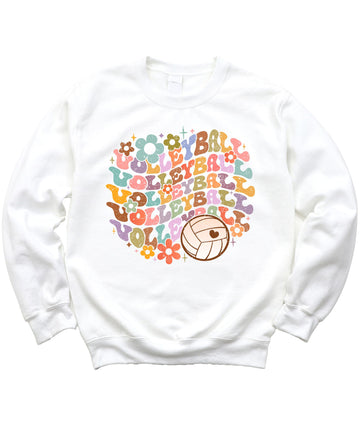Retro Volleyball Sweatshirt with Groovy Flower Power Graphics