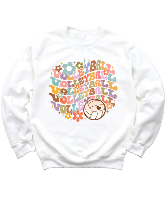 Retro Volleyball Sweatshirt with Groovy Flower Power Graphics