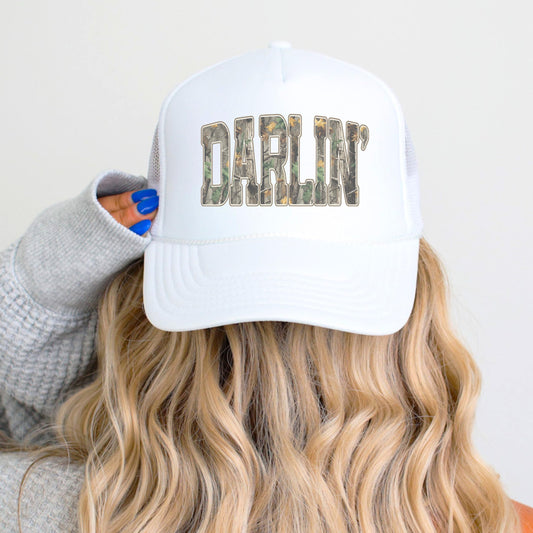 Country Camo Darlin' Trucker Hat Western Adult Foam Front Classic 5 Panel Mesh Snapback