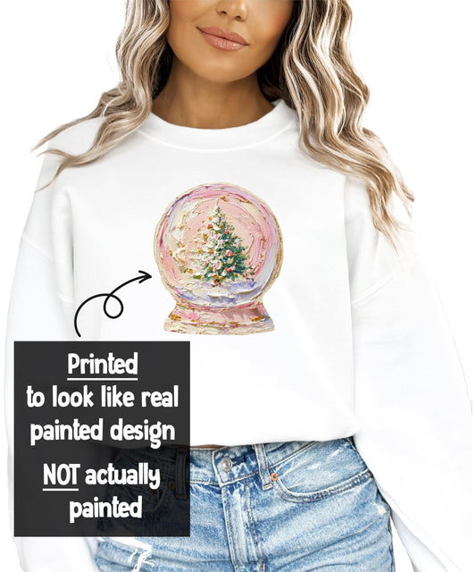 Ink Printed Image NOT a Painted Design - Cute Snow Globe Christmas Tree Sweatshirt Holiday Pullover
