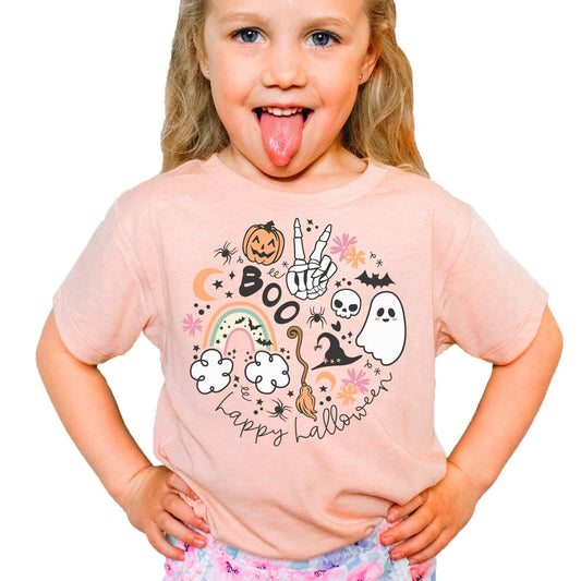 Spooky Things Halloween graphic bodysuit for baby in natural color on white background