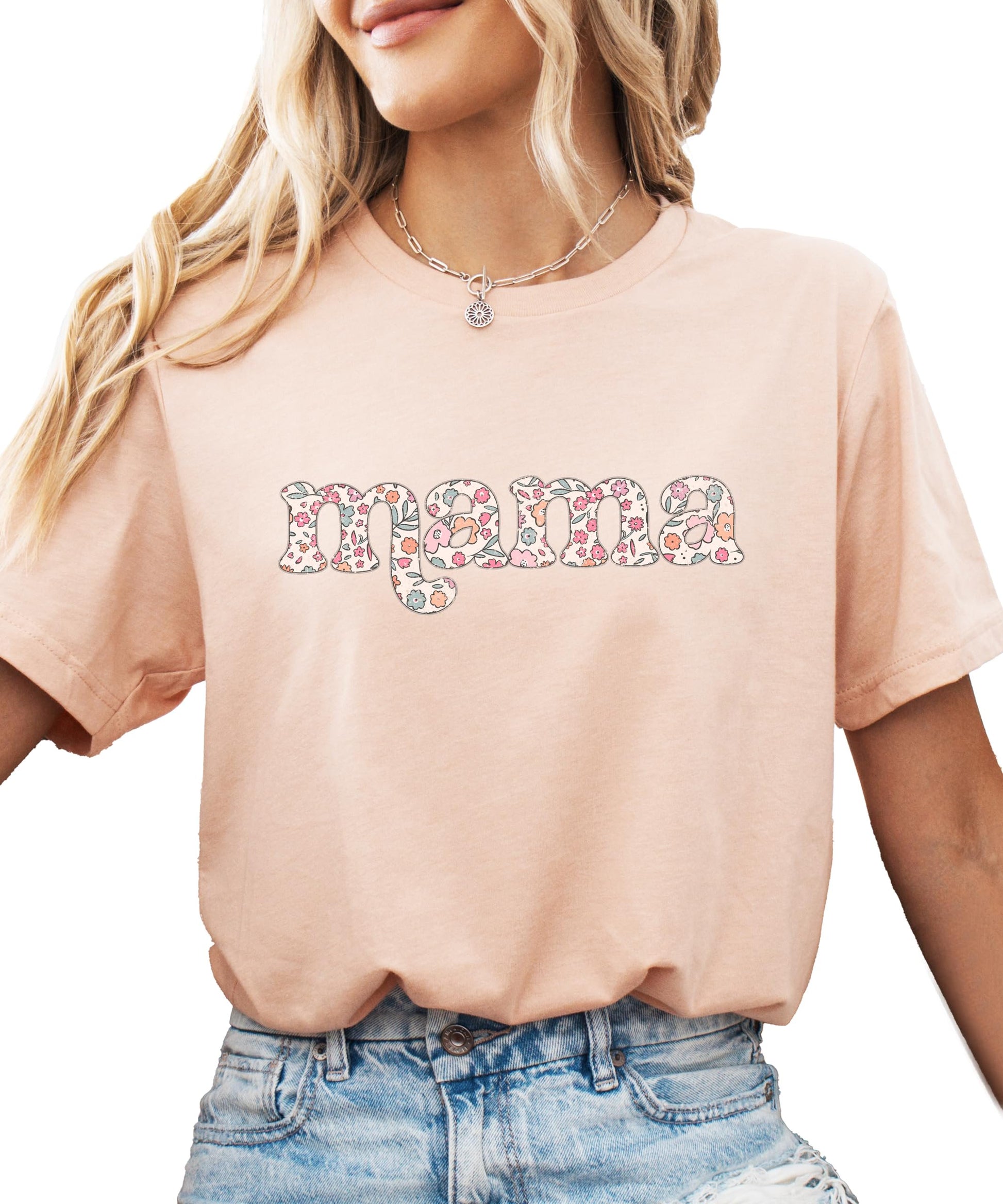 Girl wearing pink Mini floral graphic tee matching mama mommy and me shirt
