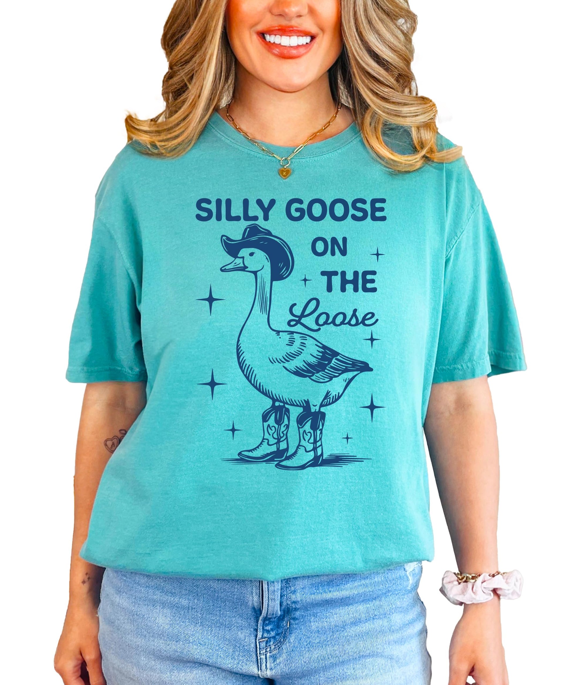 Back view of Silly Goose ivory oversized women's t-shirt