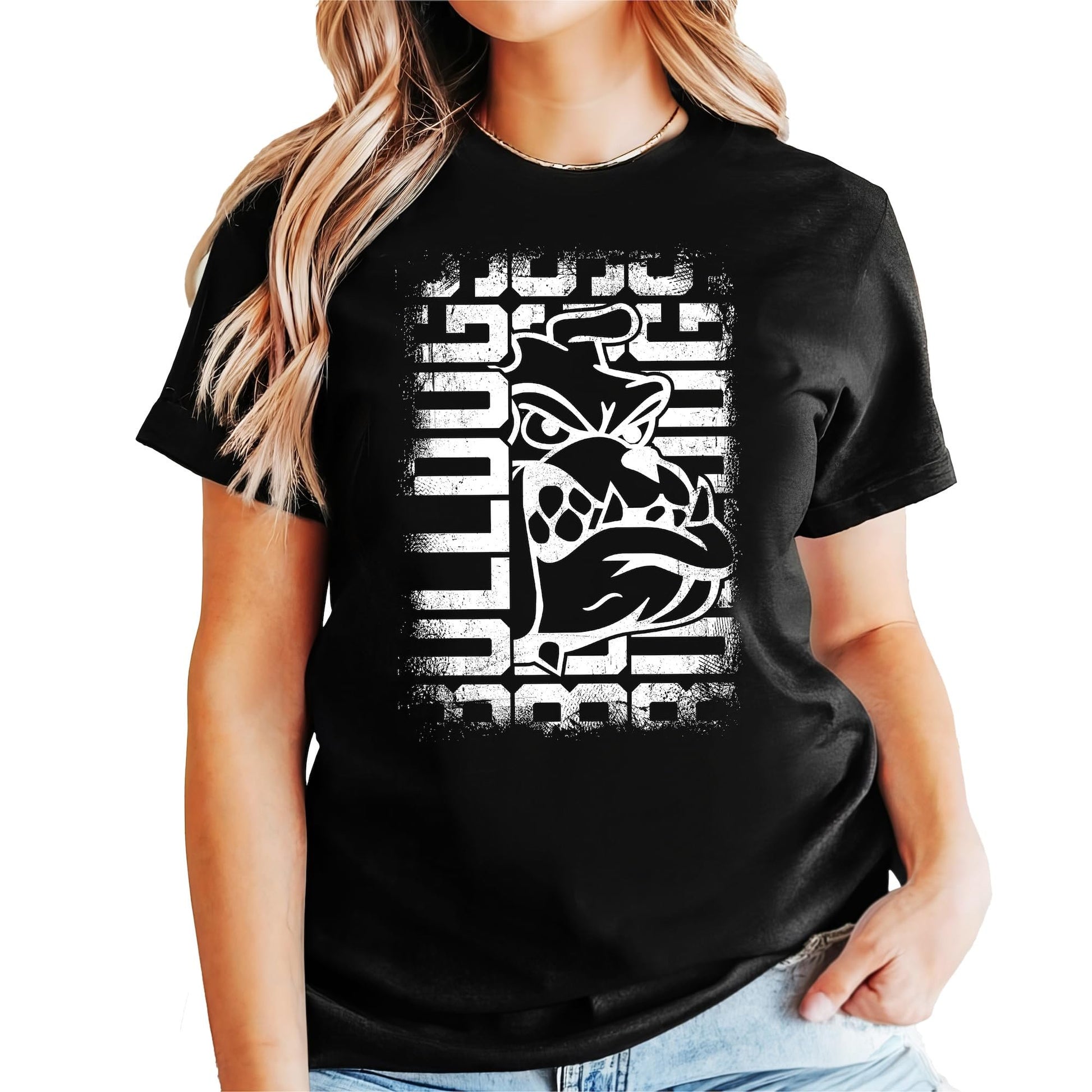 Red Bulldogs school spirit graphic tee for adults and teens on white background