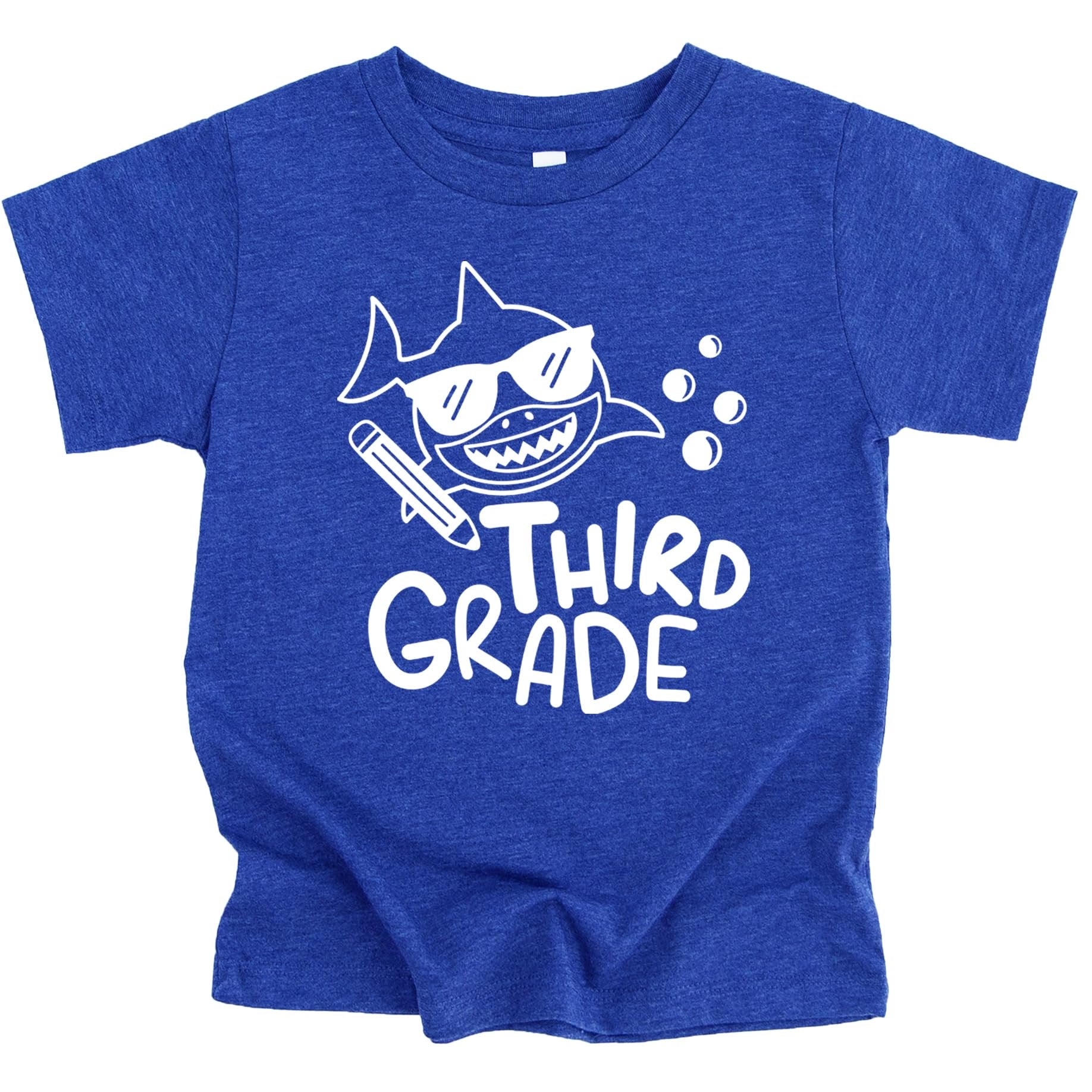 Boys 3rd grade shark back to school graphic t-shirt in royal blue youth size